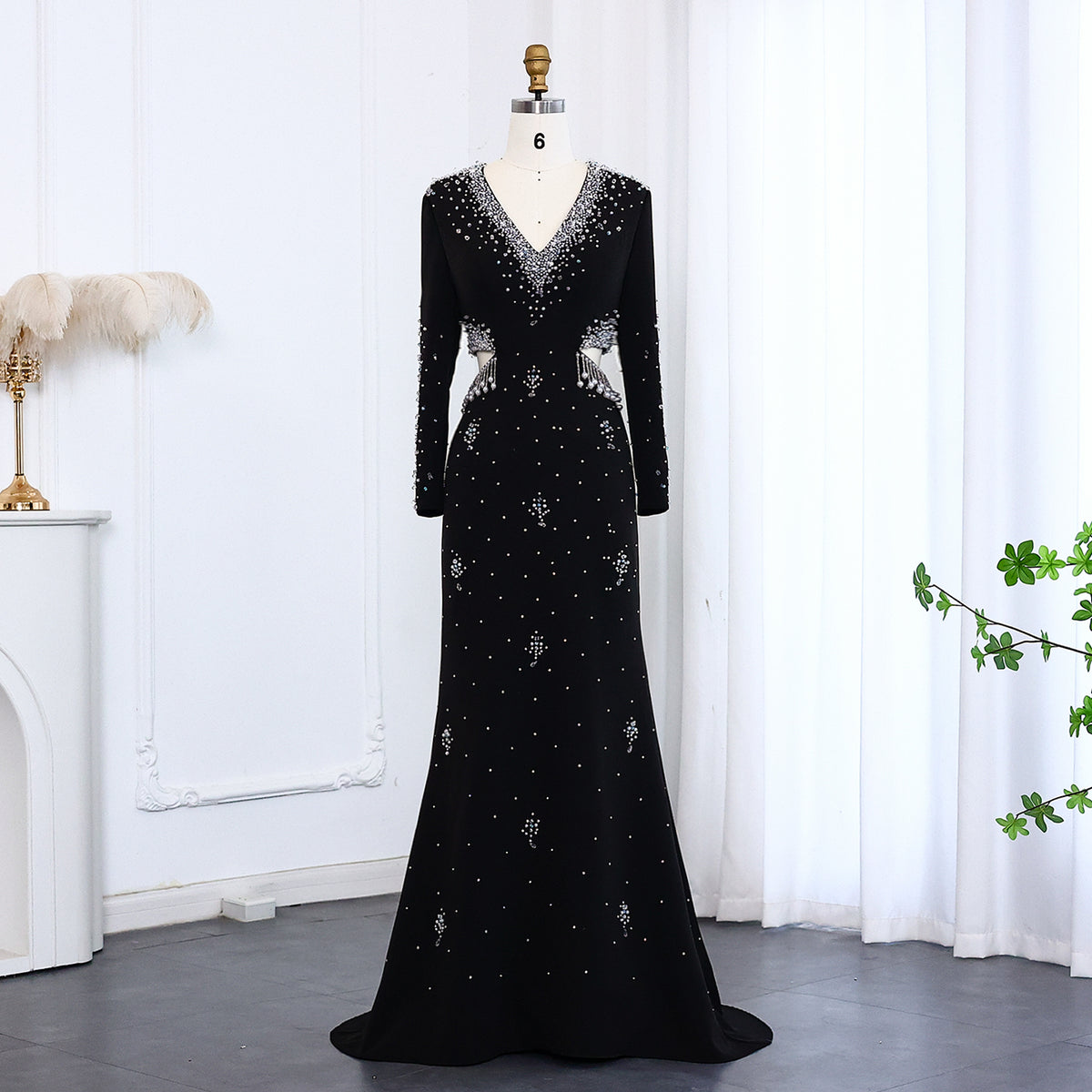 Luxury Pearl Beaded Long Sleeve Evening Dress XD019