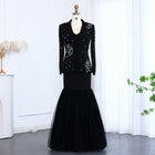 Regal Black Crystal Blazer Mermaid Evening Dress