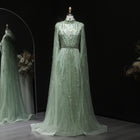 Luxury Champagne Long Sleeve High Neck Evening Dress with Cape SS366
