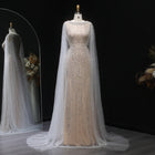 Luxury White Nude Mermaid Evening Dress with Cape Sleeves SS668