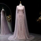 Luxury White Nude Mermaid Evening Dress with Cape Sleeves SS668