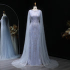Luxury White Nude Mermaid Evening Dress with Cape Sleeves SS668