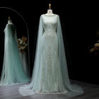 Luxury White Nude Mermaid Evening Dress with Cape Sleeves SS668