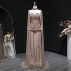 Glamorous Silver High Neck Sheer Evening Dress with Cape Sleeves SS531