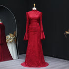Elegant High Neck Long Sleeves Lace Evening Dress SF484