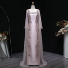 Pink Crystal Beaded Red Carpet Satin Evening Dress with Cape SS326