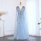 Luxury Crystal Sage Green V-Neck Evening Dresses with Cape SS399