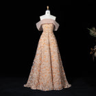 Luxury Orange Off Shoulder Draped Tulle Beaded Evening Dress