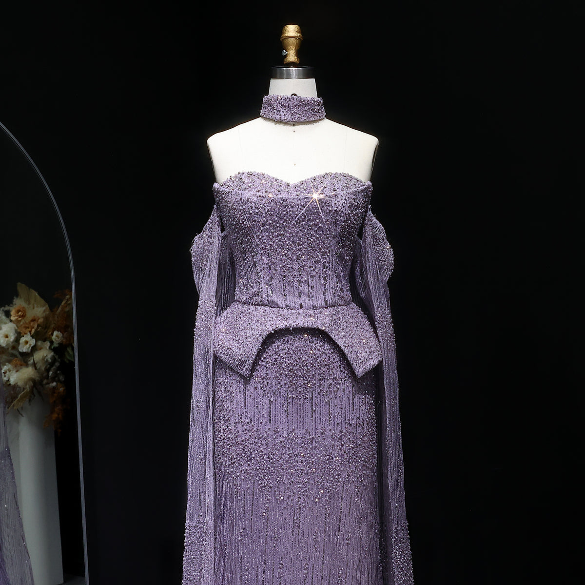 Stunning Crystal Evening Dress with Cape Sleeves SS558