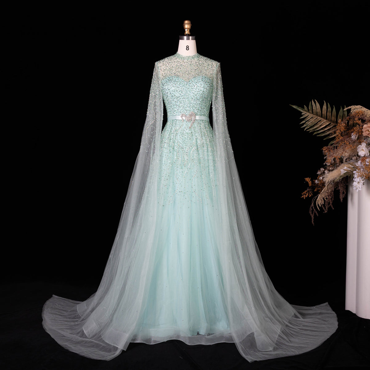 Luxury Lilac A-Line Evening Dress with Cape Sleeves SS451