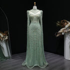 Elegant Beaded Blue Evening Dress with Cape Sleeves SS079