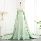 Luxury Crystal 3D Leaves Sage Green Sleeveless Evening Dress with Cape SS449