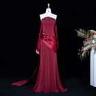 Luxury Burgundy Strapless Evening Dress with Beaded Bodice and Flowing Train SS608