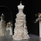 Luxury Beige Corset Bodice Ruffled Skirt Beaded Evening Dress SS257
