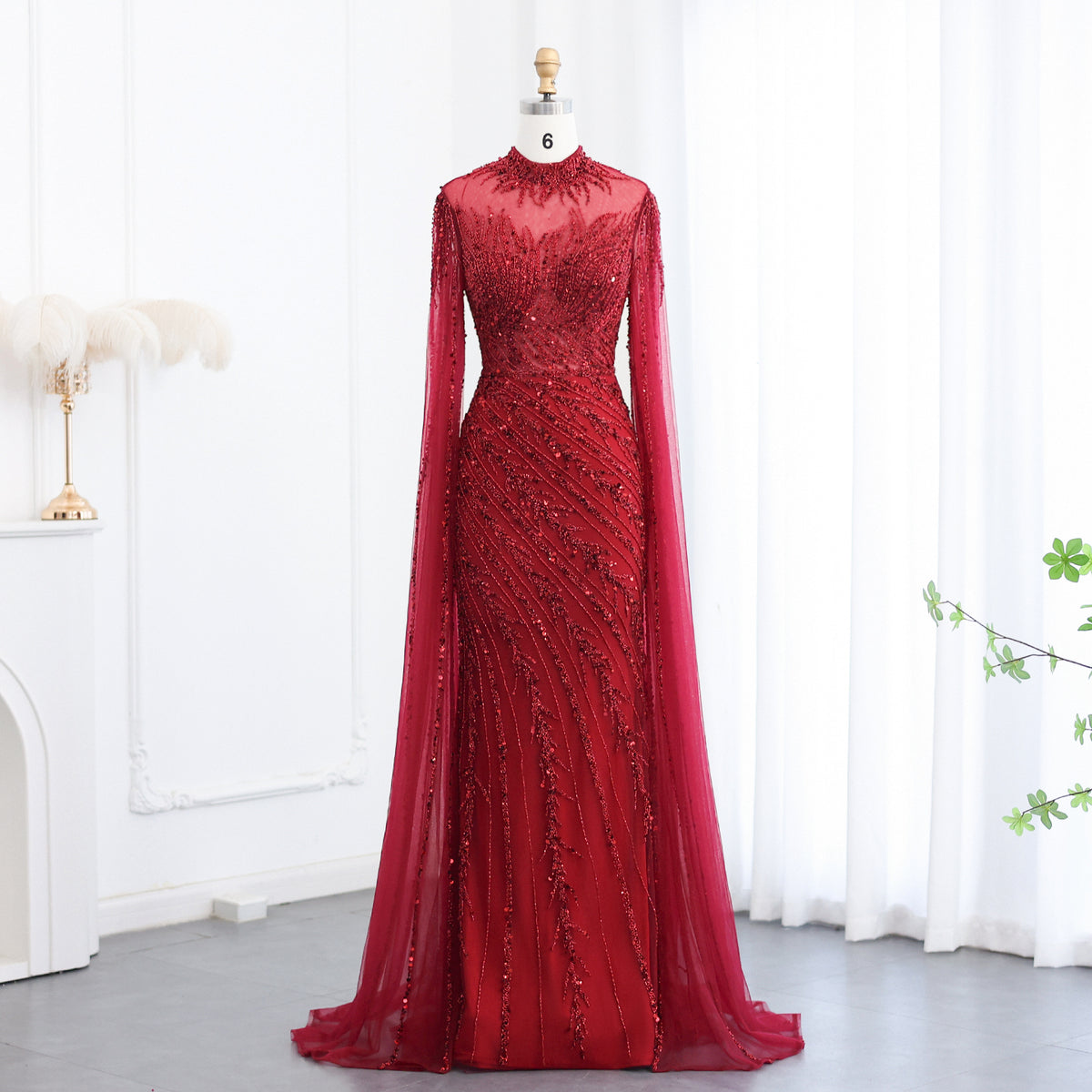 Luxury Black Nude Mermaid Evening Dresses with Cape Sleeves SS162