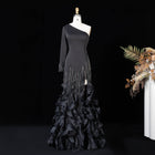 Luxury Black One Shoulder Slit Ruffled Mermaid Evening Dress