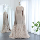 Luxury Nude Tiered Ruffles Mermaid Evening Dress with Cape Sleeves SS440