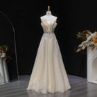 Luxury Beige Strapless Beaded A-Line Evening Dress SF509