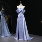 Luxury Blue Beaded High-Slit Evening Dress with Overskirt SF301