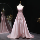 Luxury Strapless Pink 3D Floral Beaded Sequin Evening Dress with Overskirt XD067