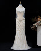 Crystal Beaded Mermaid Evening Dress with Scarf