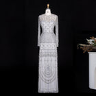 Elegant Pink Crystal Beaded Long Sleeve Embroidered Evening Dress SS220