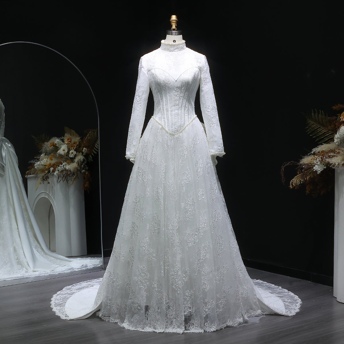 Pearl Long Sleeve Lace Wedding Dress SW514