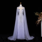 Luxury Lilac High Neck Beaded Evening Dress with Cape Sleeves SS114