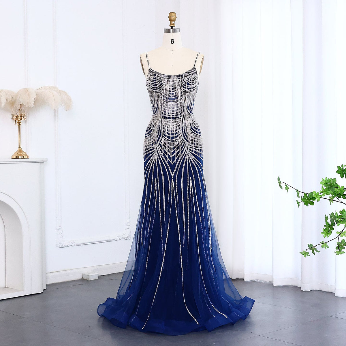 Luxury Tassel Spaghetti Mermaid Evening Dress SS029