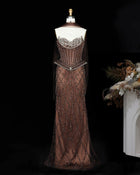 Crystal Beaded Mermaid Evening Dress with Scarf