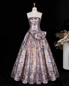 Strapless Floral Brocade Side‑Bow Ball Gown Evening Dress