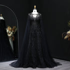 Luxury Blue Evening Dress with Cape Sleeves SS001