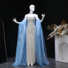 Glamorous Blue Mermaid Beaded Evening Dress with Cape Sleeve and Choker SS506