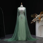 Elegant Champagne Halter Neck Beaded Evening Dress with Cape Sleeve SS131