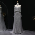 Gray Off Shoulder Beaded Evening Dress with Cape SS557
