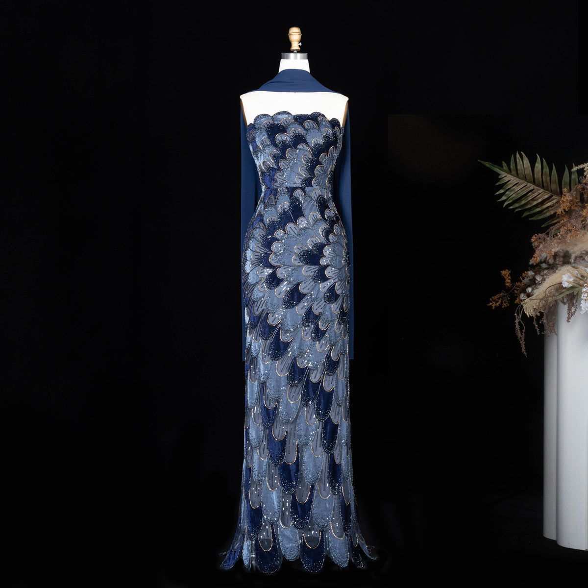 Elegant Pink Dimensional Velvet Crystal Mermaid Gala Evening Dress SS617