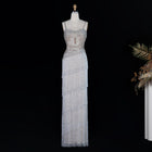 Spaghetti Strap Beaded Fringe Sheath Evening Dress