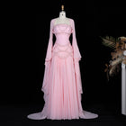 Luxury Pearls Tassel Blue and Yellow Evening Dress with Flowing Sleeves SS286