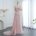 Luxury Nude Crystal Mermaid Long Sleeves Evening Dress with Overskirt SS256