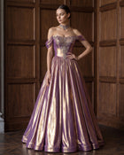 Luxury Rose Gold Off Shoulder Corset Satin Evening Dress