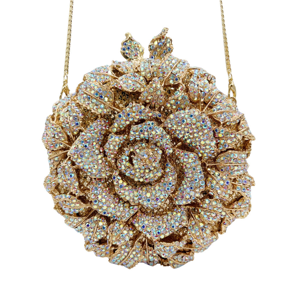 3D Camellia Crystal Evening Clutch HB012