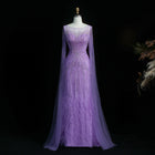 Luxury Lilac Feathers Evening Dresses with Cape Sleeves SS196