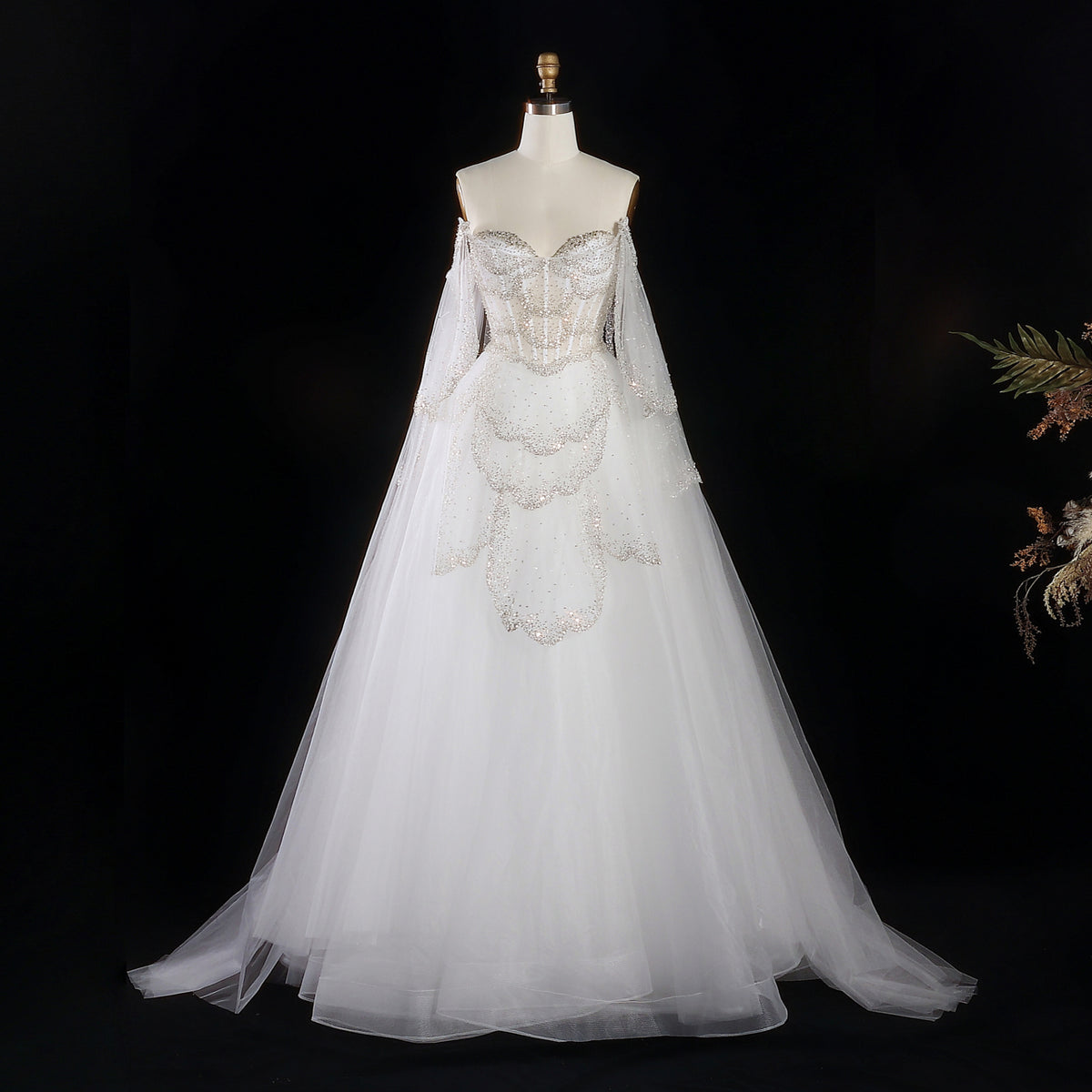Gorgeous Beaded Sage Green Evening Dress with Cape Sleeves SS215