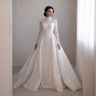 High Neck Lace Wedding Dress with Overskirt SW541