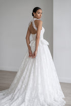 Luxury White Lace Embroidery A-Line Wedding Dress with Overskirt SW651