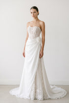 Elegant Strapless 3D Floral Pearl A-Line Wedding Dress SW634