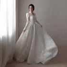 Printed Lace High Neck Wedding Dress with Train SW537