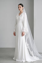 White Pearl High Neck Long Sleeve Wedding Dress with Veil SW584