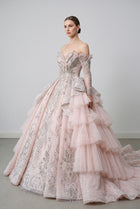 Embroidered Puff Sleeve Ball Gown Wedding Dress SW608