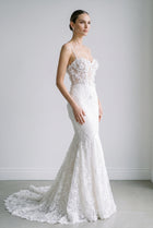 Chic Spaghetti-Strap Sequins 3D Floral Mermaid Wedding Dress SW632